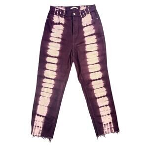 Pacsun Jeans Womens 28 Raspberry Tie Dye High Rise Straight Raw Hem Button Fly